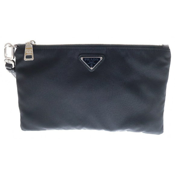 Prada Bag Triangle Nylon Pouch Clutch Black - Picture 1 of 5